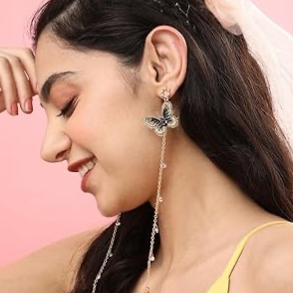 Anthropologie Butterfly fabric Pearl drop Earrings - Picture 4 of 17